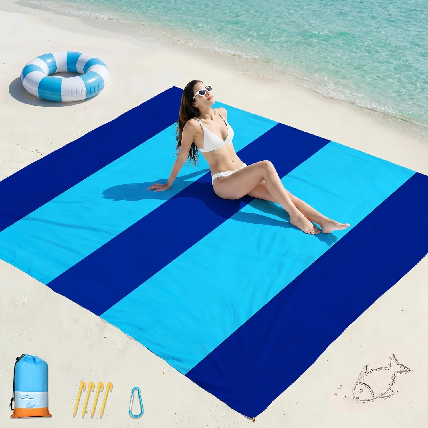Beach Blanket Waterproof Sandproof 78”X81”/10’X9′ Oversized Big Blanket