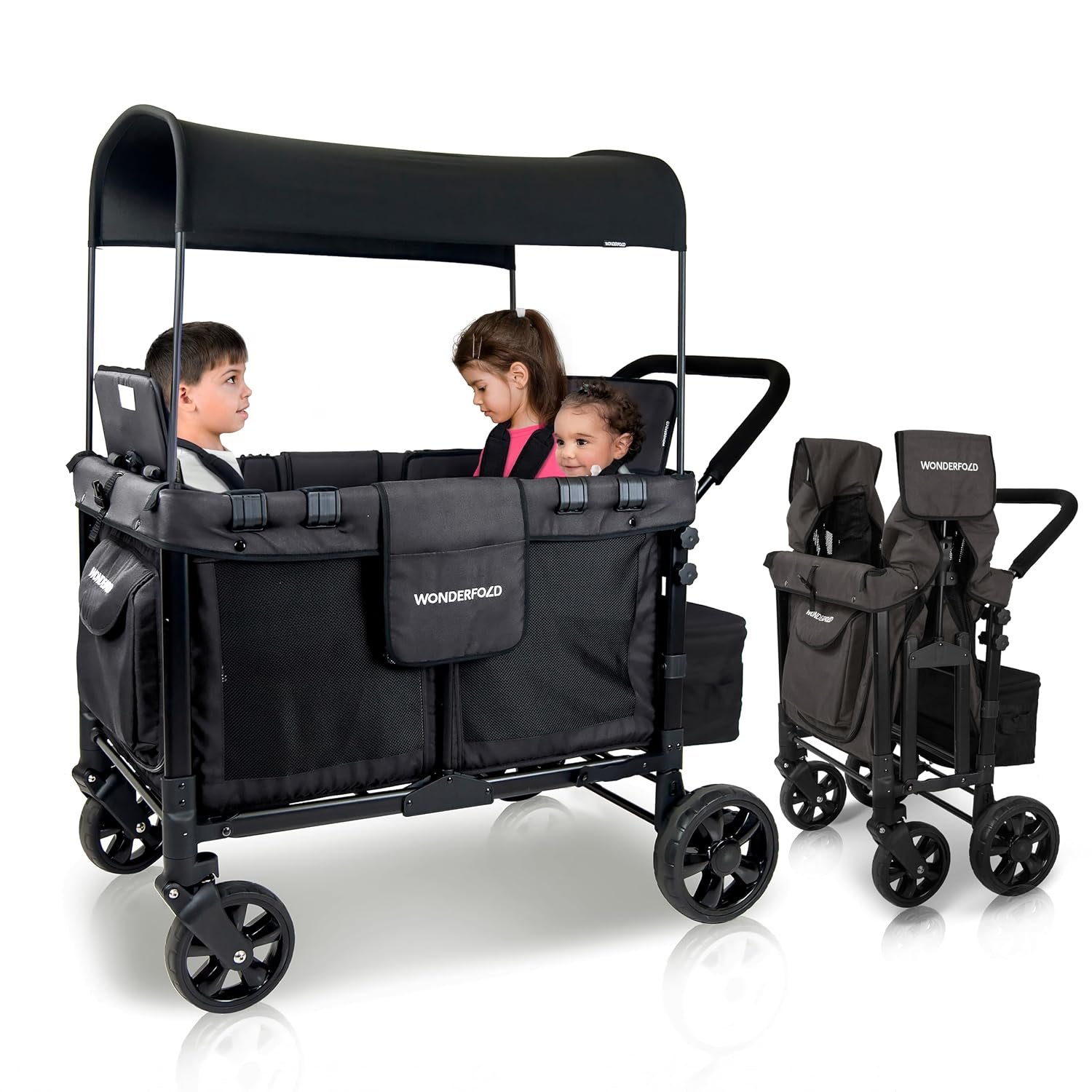WonderFold W4 Original Stroller Wagon, 4 Seater, Black