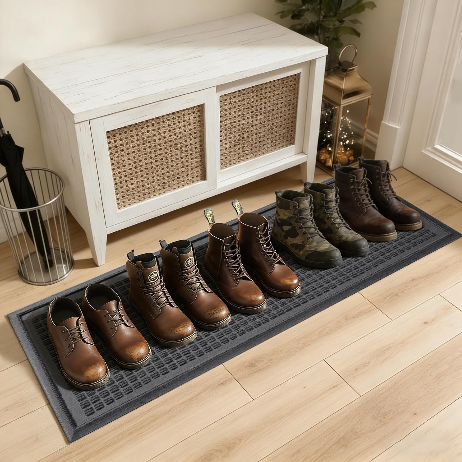 HIYARD Boot Tray for Entryway, Non-Slip Shoe Tray Drying Mat, Waterproof Boot Mat for Muddy Boots, Heavy Duty Shoe Storage Trays, Indoor/Outdoor Use, 16×47 inches, Grey
