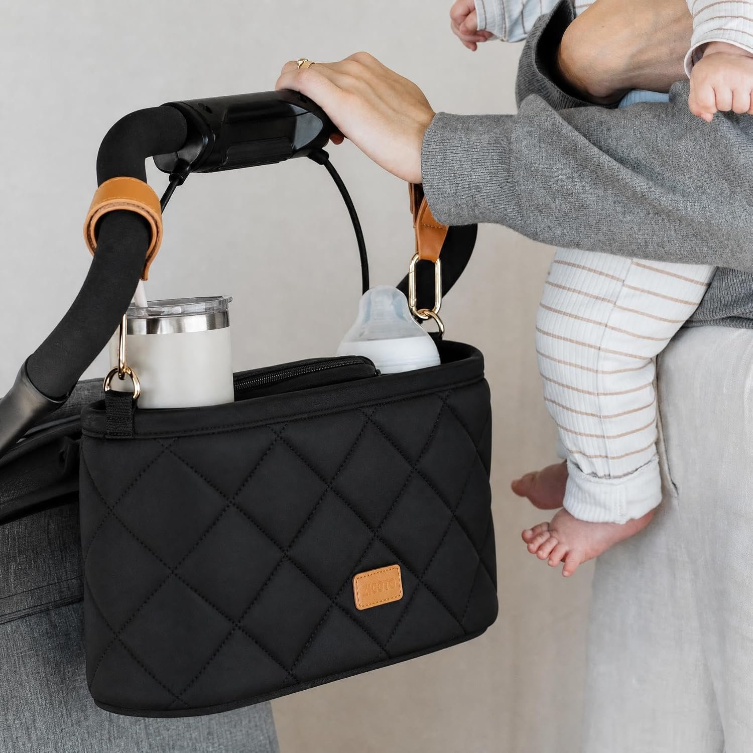 Beautiful Stroller Caddy Organizer With 2 Cup Holders – Zipper Pocket Bag