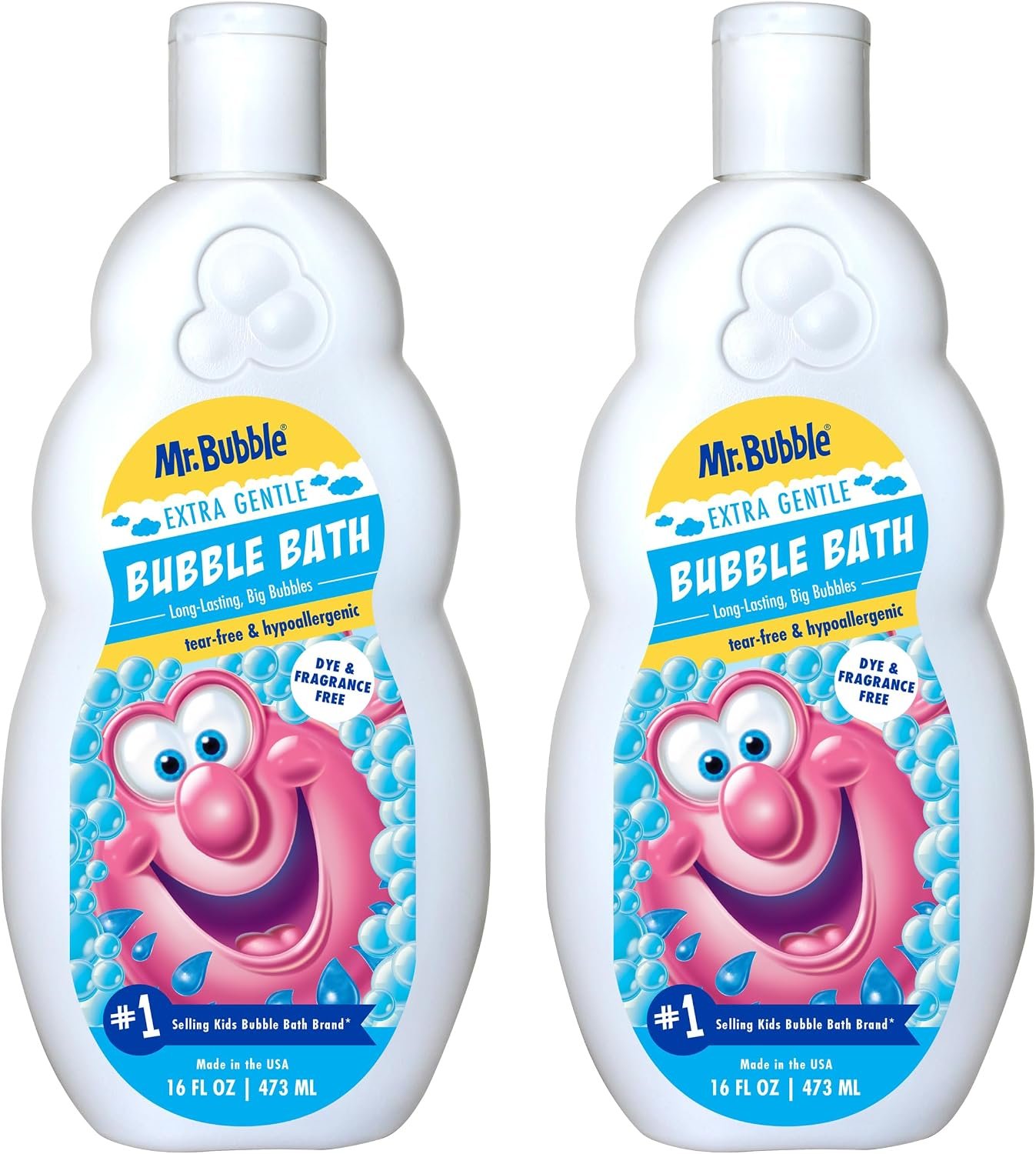 Mr. Bubble Extra Gentle Bubble Bath – Hypoallergenic, Tear Free Bubble Bath Solution Perfect for Sensitive Skin (Pack of 2 Bottles, 16 fl oz Each)