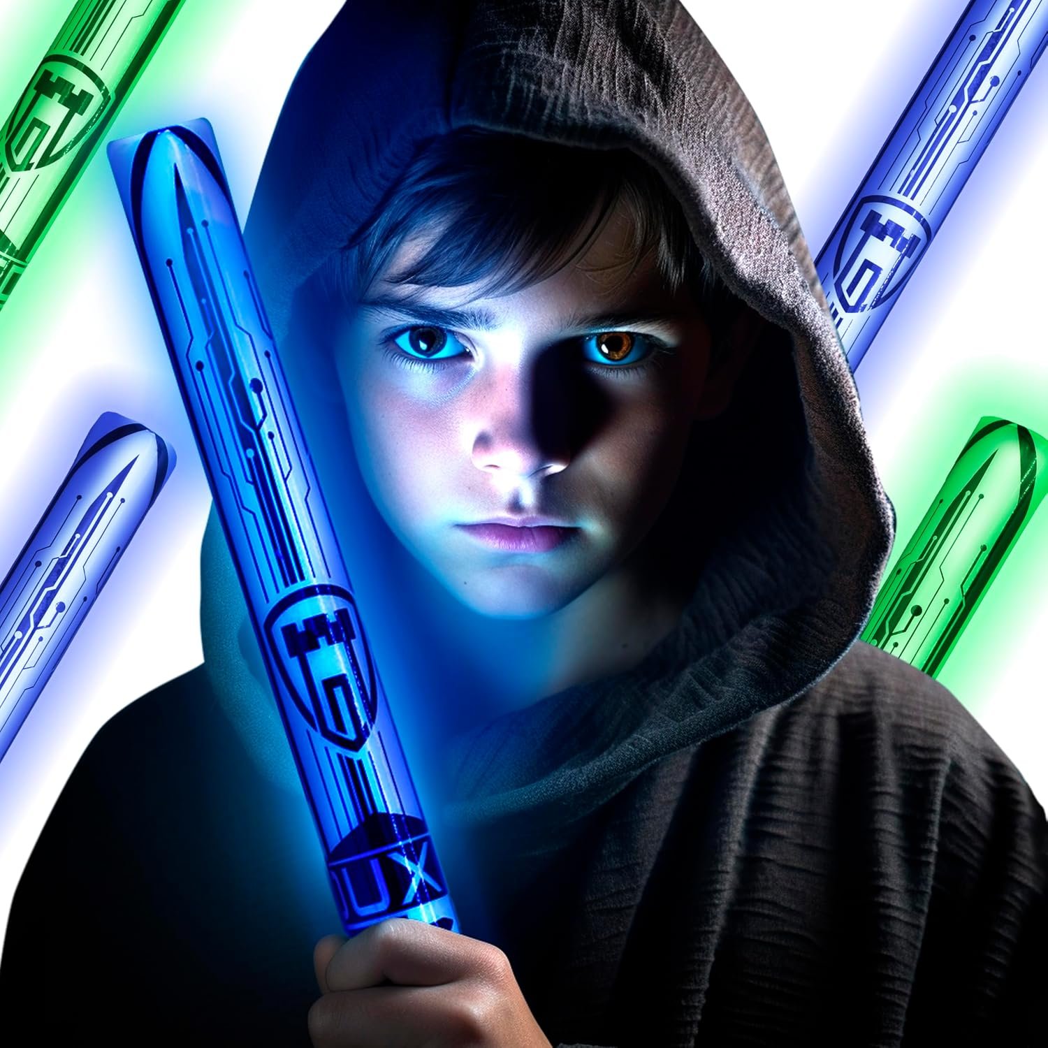 Soft, Light-Up Foam Toy Swords for Kids | Set of 4, 15” | Glow in the Dark Sabers | Cool Sleepover Games | Glow Stick Alternative | Sports Gift for Boys 8-12+ | Glowing & Painless! | By Starlux Games