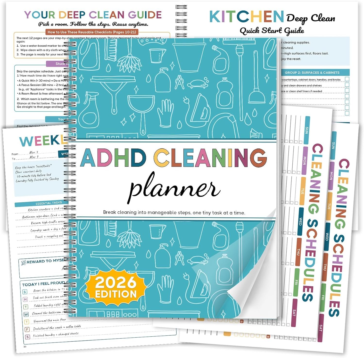 ADHD Cleaning Planner, Blue Cleaning Schedule & Checklist for Adults