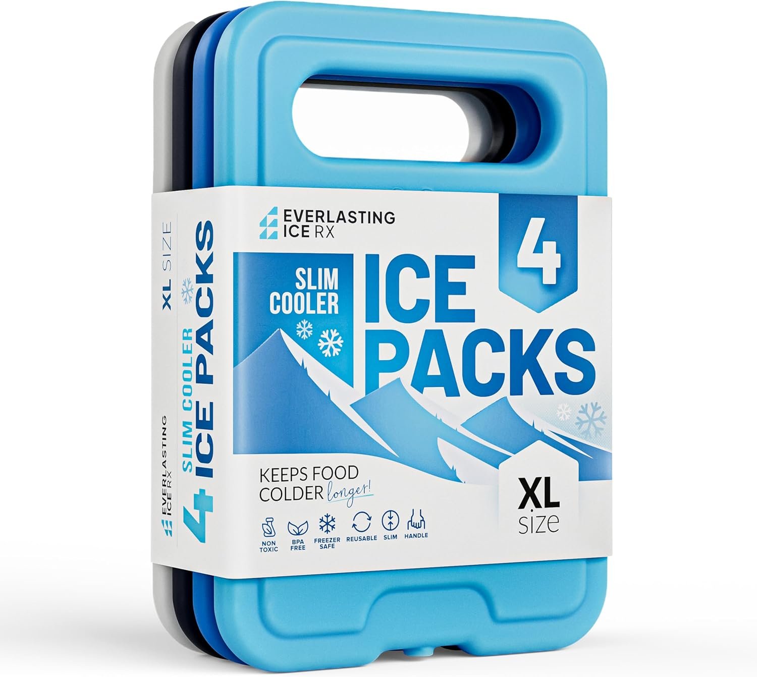 Slim Ice Packs for Lunch Box with Handle, BPA Free Freezer Packs, 4 Pack