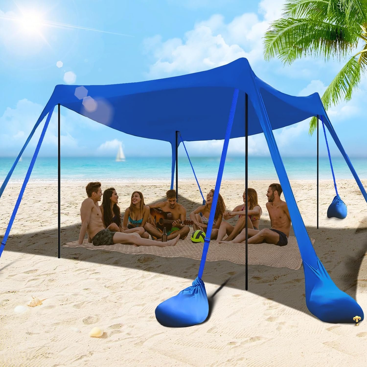 besuhot Beach Tent Sun Shelter 10x10FT Beach Shade Canopy with 8 Sandbags