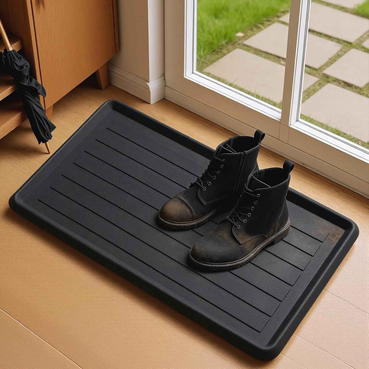 HIYARD Rubber Boot Tray for Entryway, Multipurpose Boot Mat, Shoe Tray, Shoe Mat for Indoor and Outdoor, 16×27.5, Black