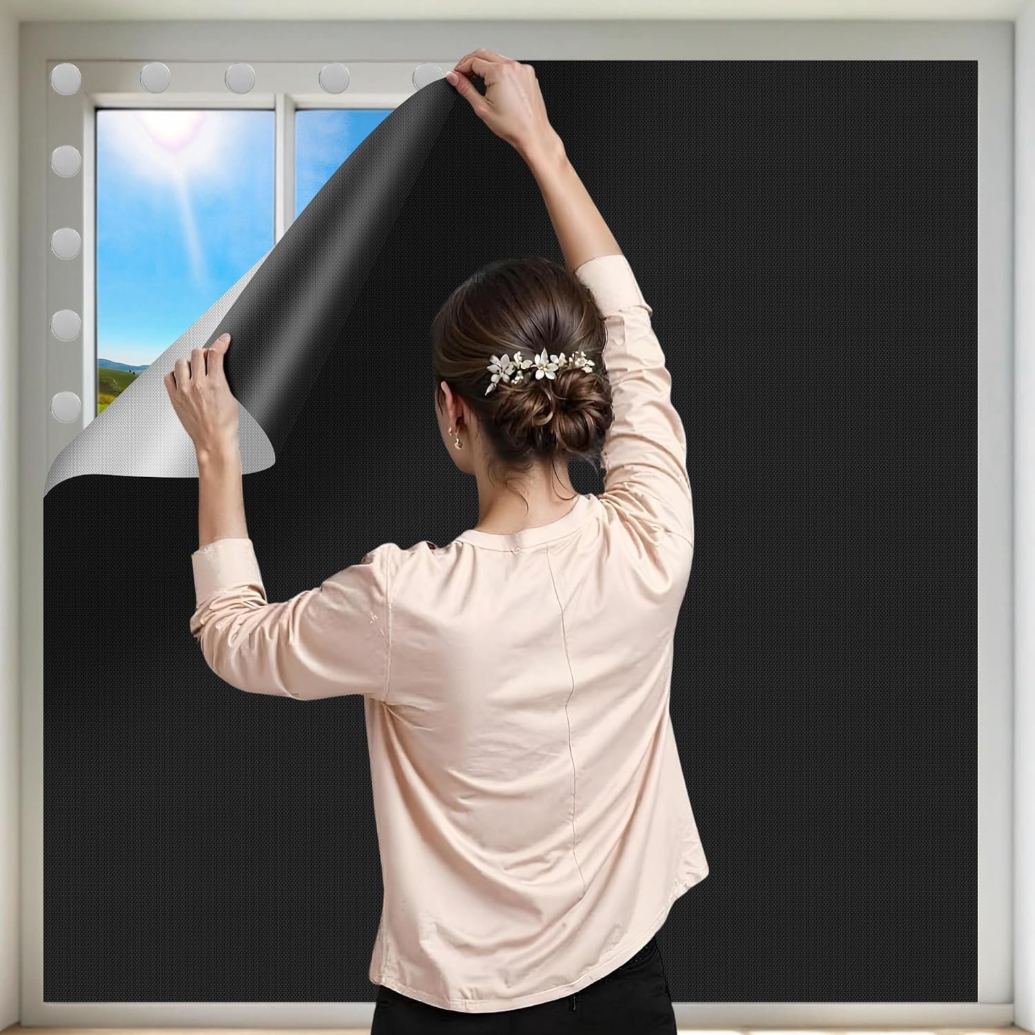 79x57in Blackout Curtains for Bedroom Portable Window Blinds Cover Thermal