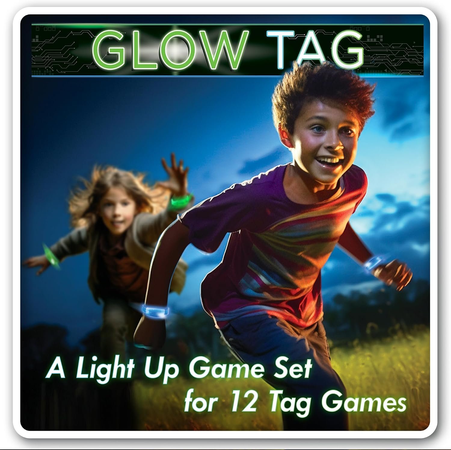 Glow Tag – The Classic Game Now Glows! | 2-12 Players | 10 Game Options: Flashlight Tag, Freeze Tag, Zombie Tag + More | Glow in The Dark Outdoor Toys | Outdoor Games for Kids | by Starlux Games