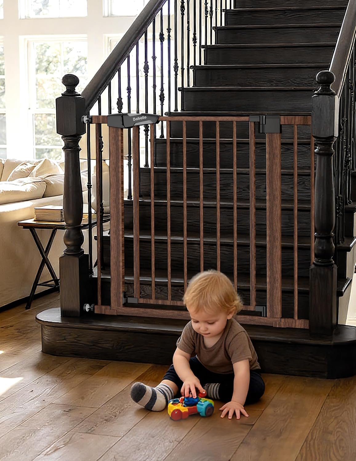 Babelio Baby Gate for Stairs No Drilling, 29-48 in PressGuard Dog Gate