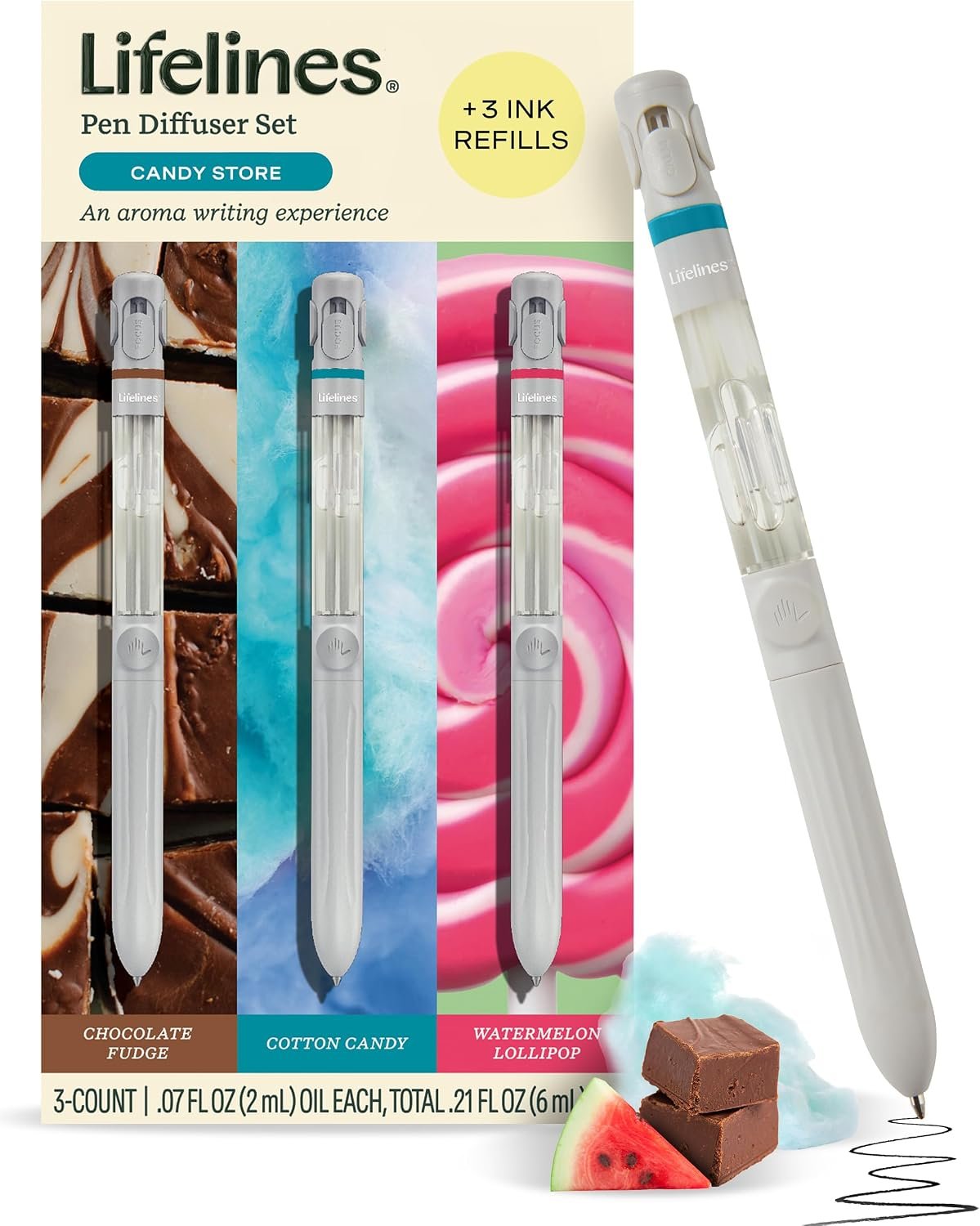 Lifelines Pen Diffuser Set, 3 Pack Candy Store, 1mm Black Ballpoint Pen