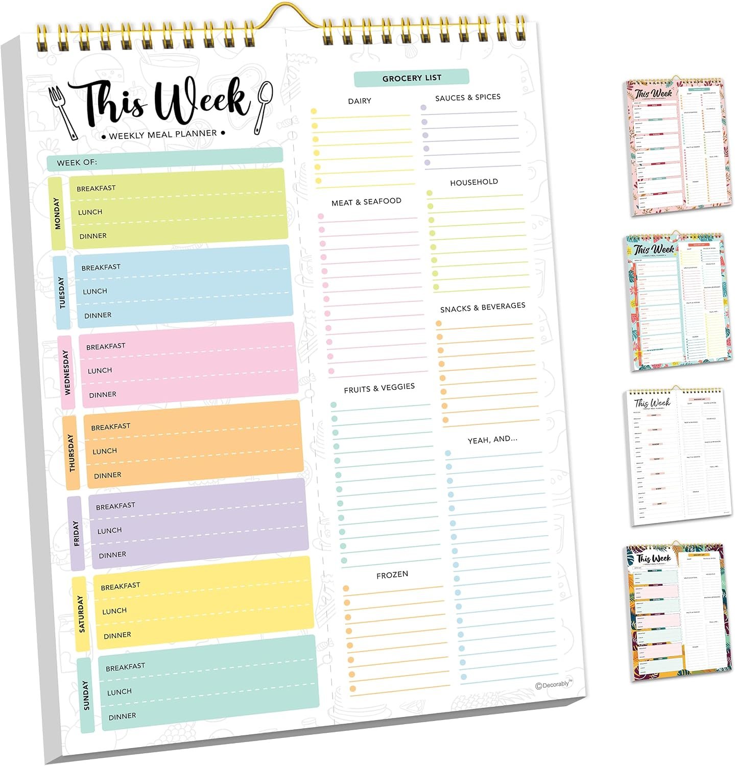 Decorably 52 Sheets Pastel Rainbow Undated Magnetic Weekly Meal Planner