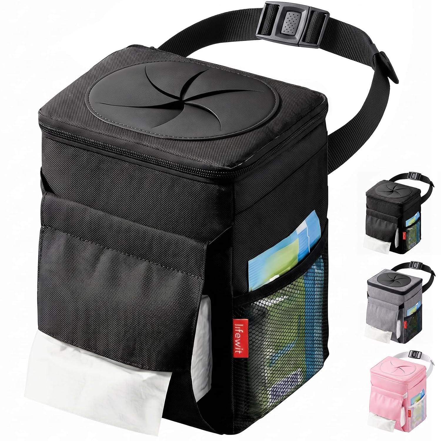 Lifewit Car Trash Can with Lid, Garbage Bag Hanging, Trash Bin, 2 Gallon