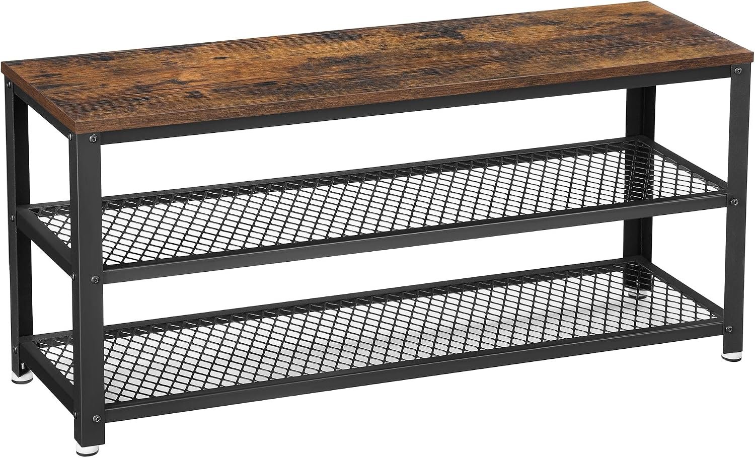 VASAGLE 3-Tier Shoe Rack, Storage Bench with Metal Mesh Shelves and Seat
