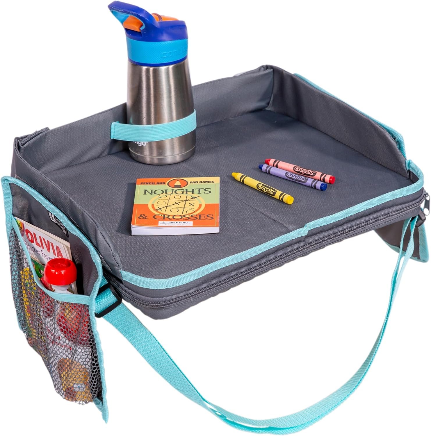 J.L. Childress 3-IN-1 Kids Car Travel Tray & Tablet Holder, Grey Teal