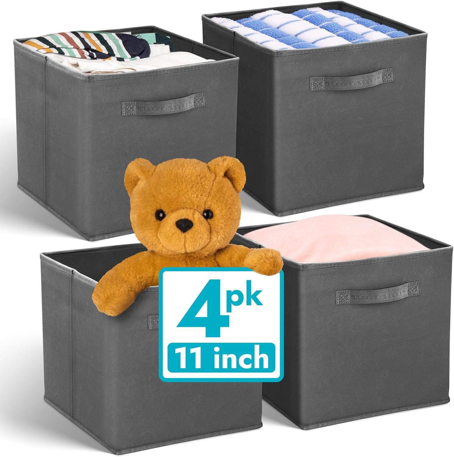 Reli. Storage Cubes (4 Pack) | Dark Gray Fabric Cube Bins 11″x11″