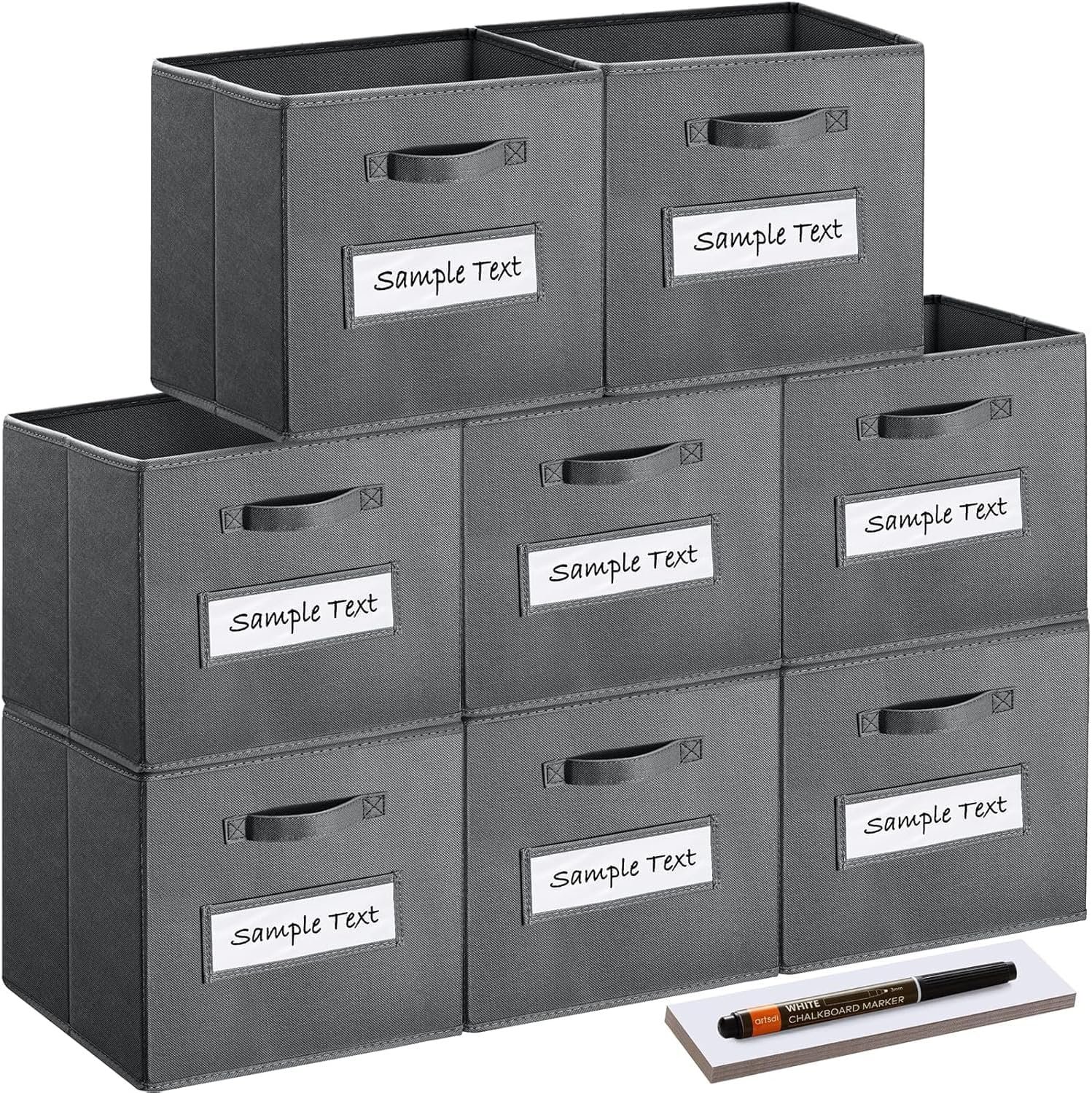 Fabric storage cubes (Set of 8) 11 Inch Cube Storage Bin, cube storage with 8 Labels Window Cards & a Pen, Foldable cube organizer bins, 11×11 storage bin, Cubby Organizer bins, Gray