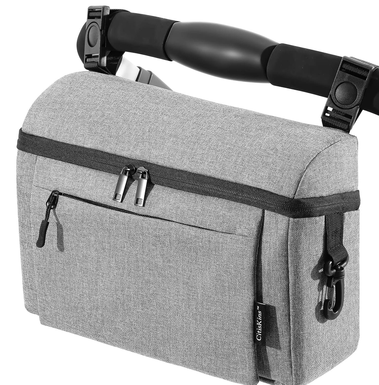 Universal Baby Stroller Organizer Large Space with Insulated Cup Holder Detachable Diaper Bag Adjustable Shoulder Strap Fits All Strollers (grey)