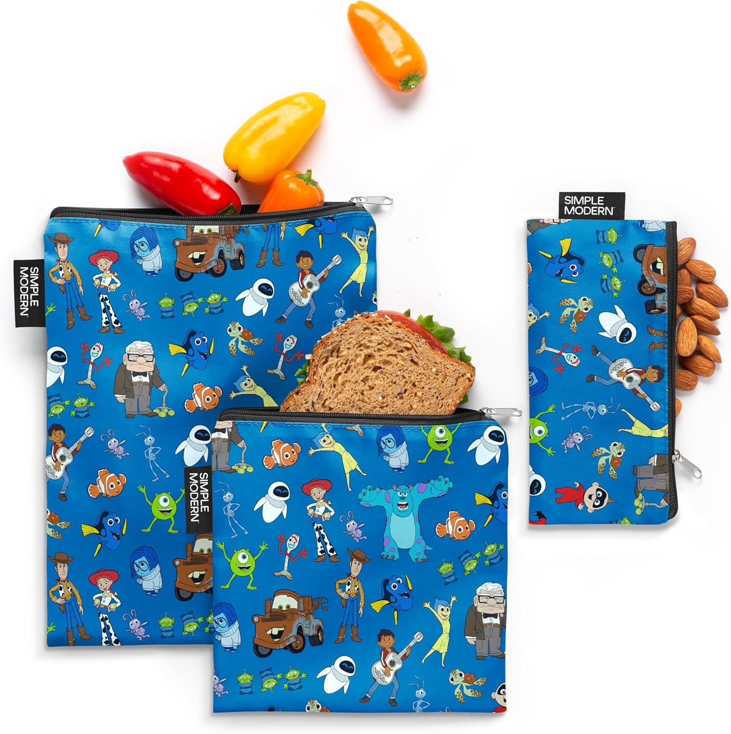 Simple Modern Reusable Snack & Sandwich Bags | 3 Pack Kids | Disney Pixar
