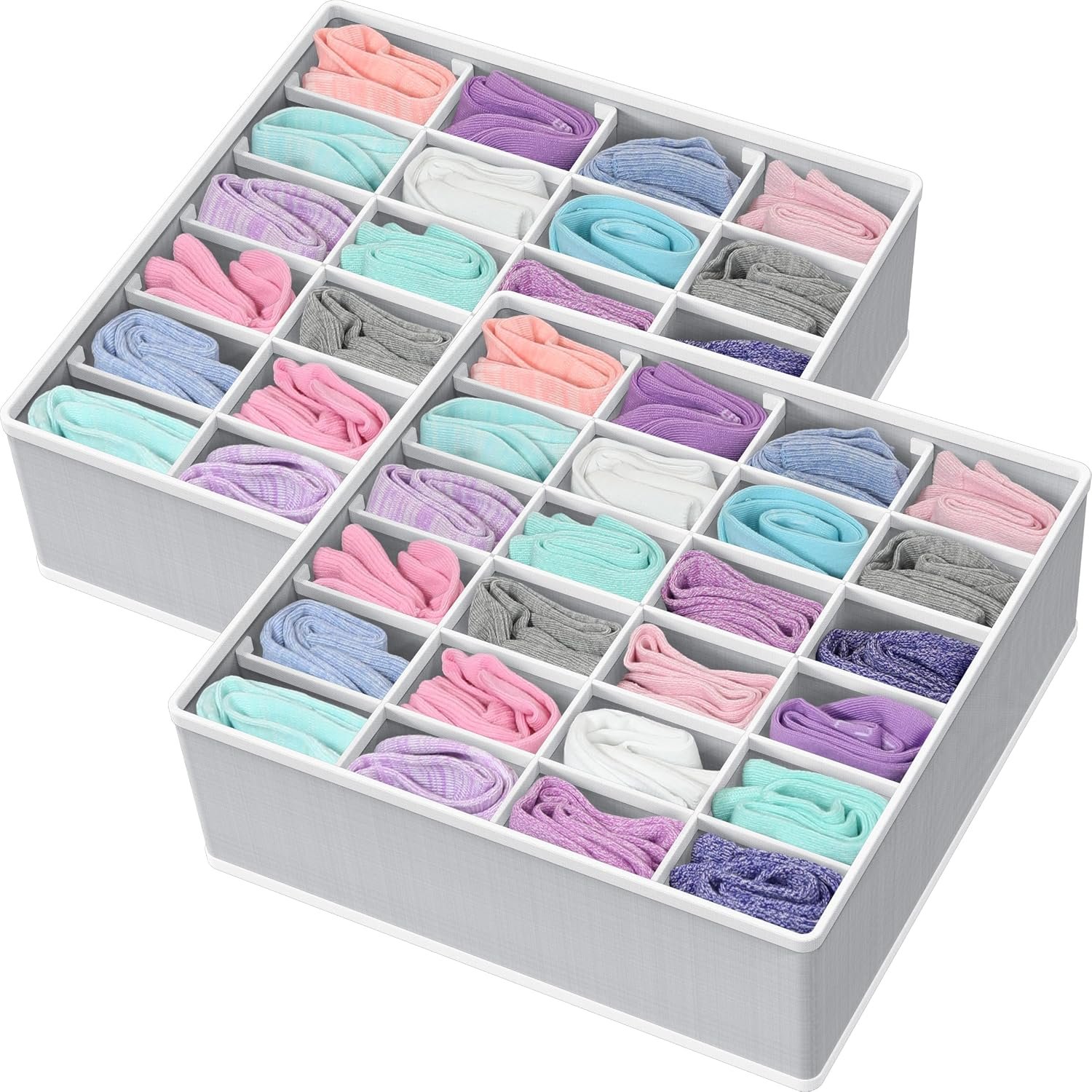 Simple Houseware 2 Pack Closet Sock Organizer, 24 Cell, Gray