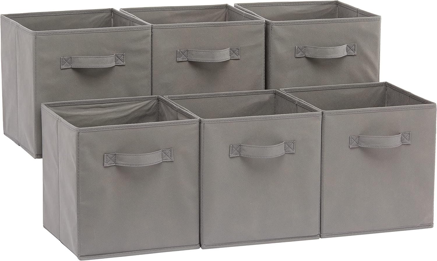 Amazon Basics Collapsible Fabric Storage Cubes Organizer with Handles, Sturdy, Foldable, Space-Saving, 10.5″x10.5″x11″, Gray, 6-Pack