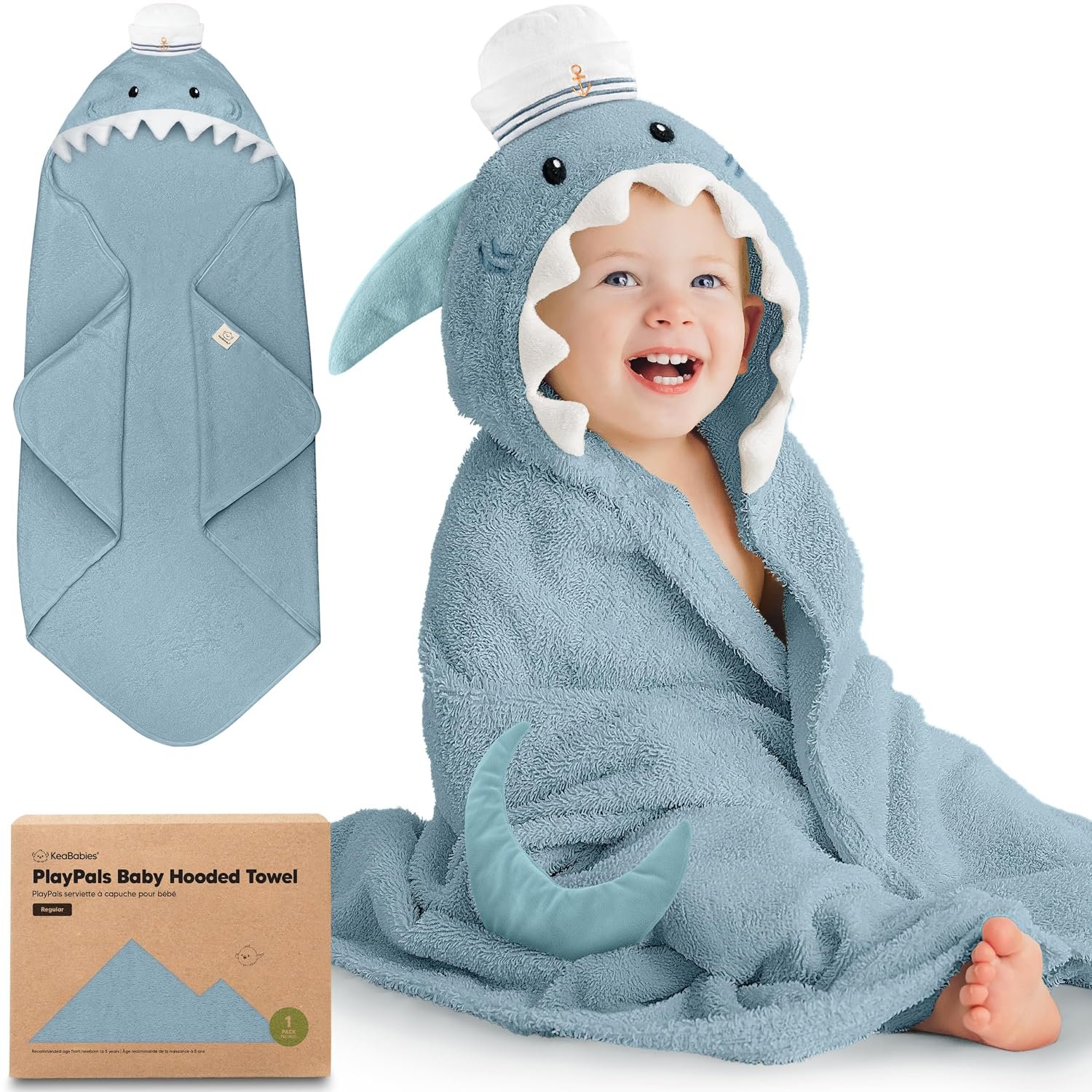 KeaBabies Organic Baby Towel with Hood for Girls, Boys, Soft (Skipper)