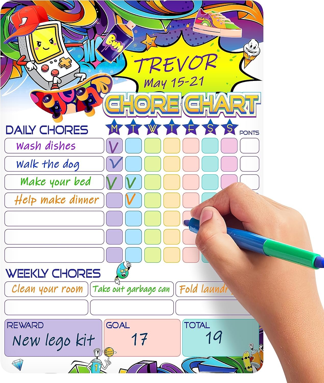 Boys Chore Chart for Refrigerator 8.5×12 – Kids Chore Chart Magnetic Reward