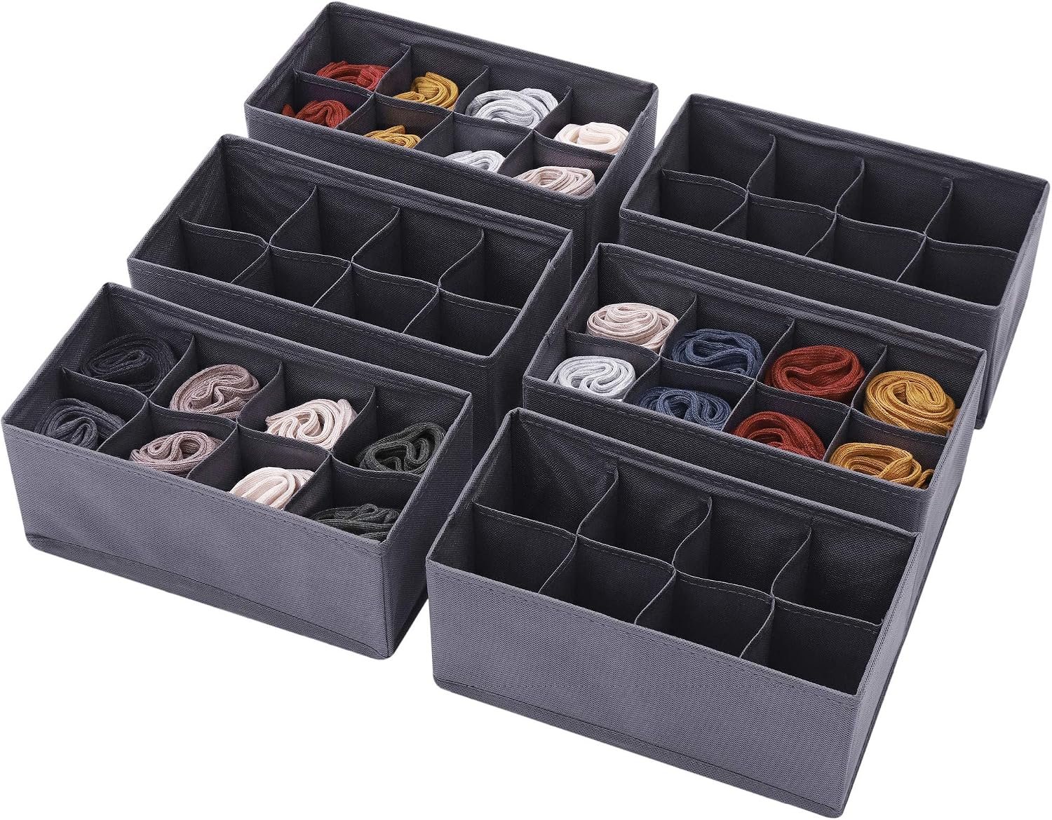 DIOMMELL 6 Pack Foldable Cloth Storage Box Closet Dresser Drawer Organizer Fabric Baskets Bins Containers Divider for Clothes Underwear Socks Lingerie Clothing, Dark Grey 00-0600
