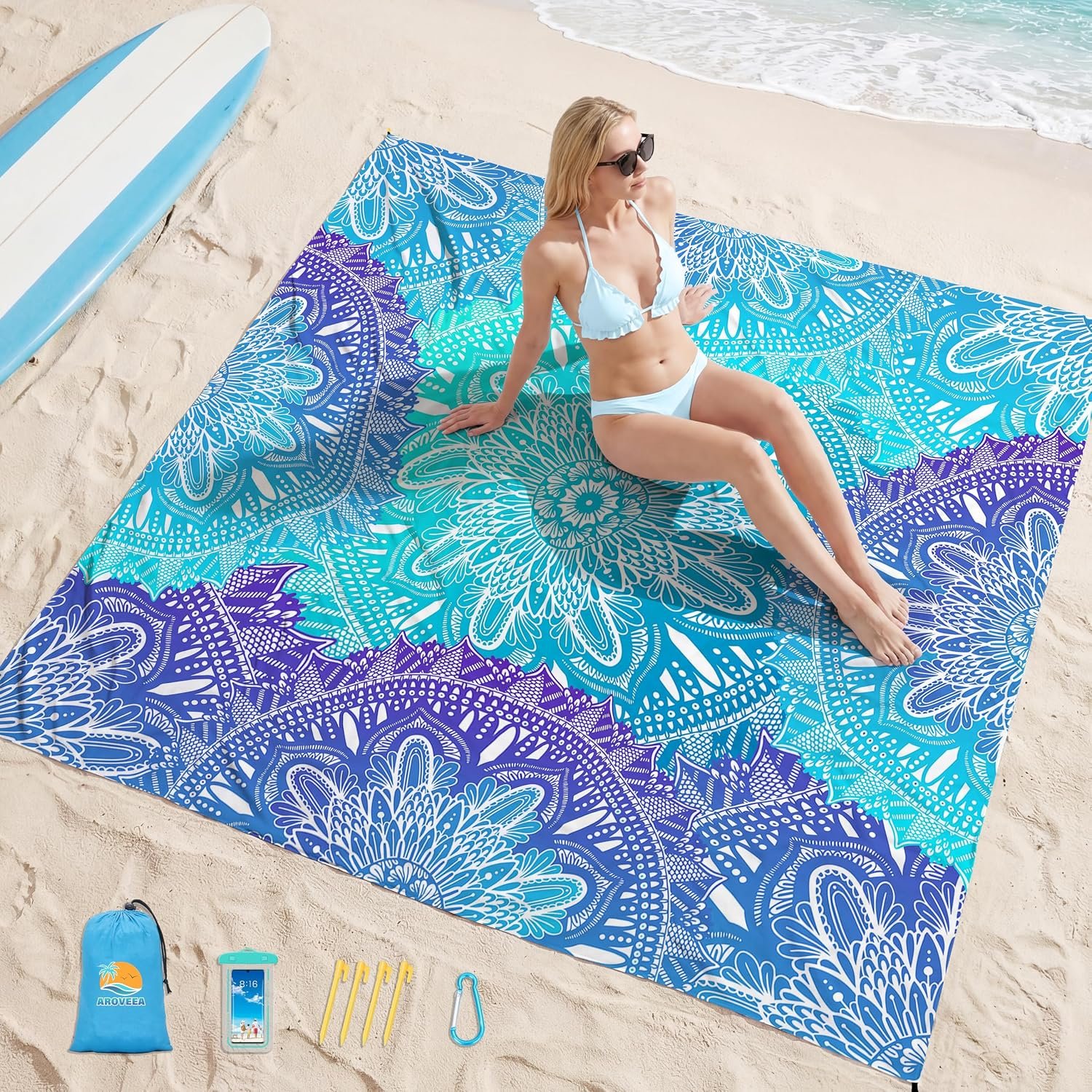 Aroveea Beach Blanket Waterproof Sandproof 78”X81”/10’X9′ Oversized Mat